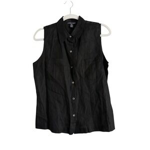 Harold's Black Sleeveless Linen Button Front Collared Women's Size 10 Top Shirt
